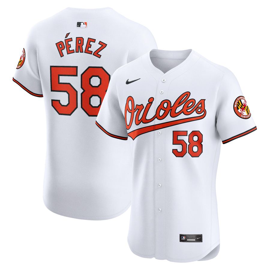 Men Baltimore Orioles 58 Cionel Perez Nike White Home Elite Player MLB Jersey